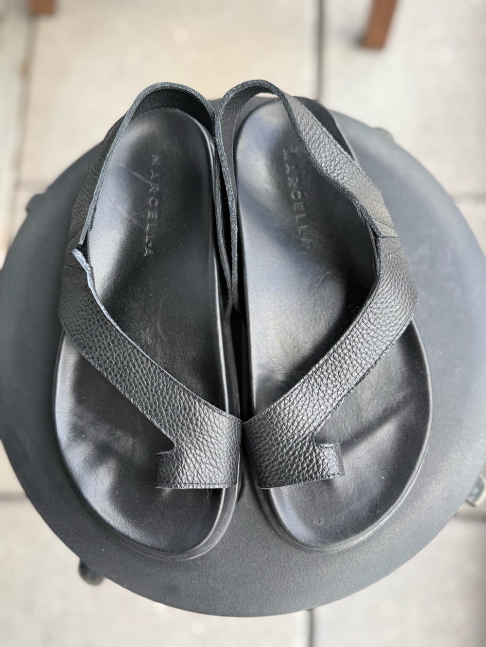 Marcella Black Leather Thong Slingback Sandals Size 7 Womens